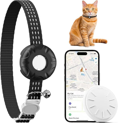 Cat Tracker,No Monthly Fee GPS Trackers for Cats Work with Apple Find My App(iOS Only),Real-Time Location Tracking,Cat Tracker GPS Collar with Safety Elastic Buckle-Black
