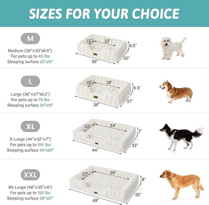 COZY KISS Orthopedic Dog Bed for Extra Large Dog, Soft and Warm Faux Fur Sofa for Giant Pet Up to 150 lbs, Foam Bolster Anti-Slip Couch with Washable Removable Cover, XXL 48x35x8 inch, Beige