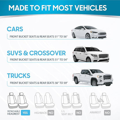 BDK PolyPro Car Seat Covers Full Set in White on Black, Front and Rear Split Bench Seat Covers for Cars, Easy to Install Car Seats Cover Set and Accessories for Auto Trucks Van SUV - White