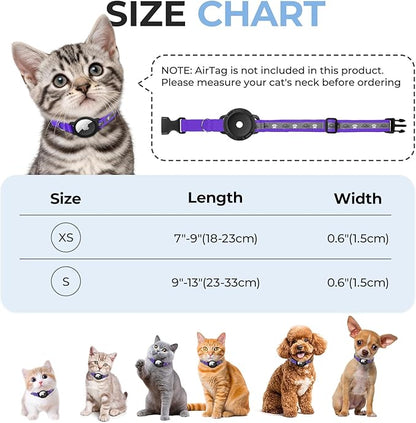 Breakaway AirTag Cat Collar, Reflective Cat Tracker Collar with Air Tag Holder and Bell, Safety Elastic Band Cat GPS Collars for Girl Boy Cats, Kittens and Puppies (Purple, 8-13'')