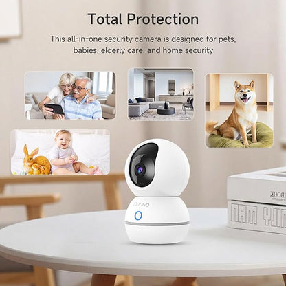 Noorio Security Camera Indoor, 4MP UHD Pet/Dog Camera 360-Degree for Home Security, One-Touch Call, Auto Motion Tracking, Night Vision, 2.4G Only