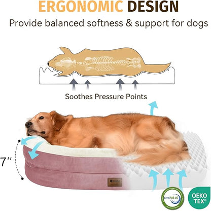 Orthopedic Dog Bed for Medium Dogs, Waterproof Dog Bed with Removable Bolsters, Egg Crate Foam Pet Couch for Medium Size Dog with Machine Washable Cover & Non-Slip Bottom, Pink