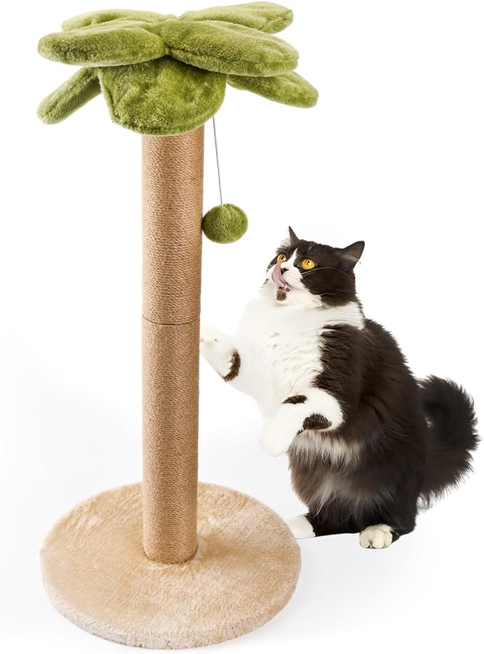 LIFLIX Cat Scratching Post Palm Tree Shape, Sturdy 34 inches Tall Sisal Scratch Post with Interactive Dangling Ball, Cute Cat Scratcher for Indoor Cats