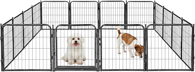 Indoor Dog Playpen - 24 inch, 16 Panels for Small and Puppy Size Dogs - Heavy Duty Metal Portable Pet Fence with Black Anti-Rust Coating - Play Pen w/Extra Wide Gate