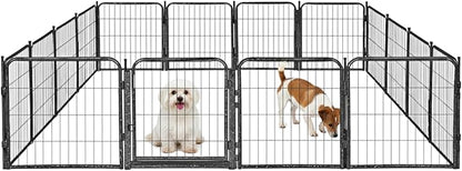 Outdoor Dog Playpen - 24 inch, 16 Panels for Small and Puppy Size Dogs - Heavy Duty Metal Pet Fence with Black Anti-Rust Coating - Portable Exercise Play Pen for RV, Camping, and Yard