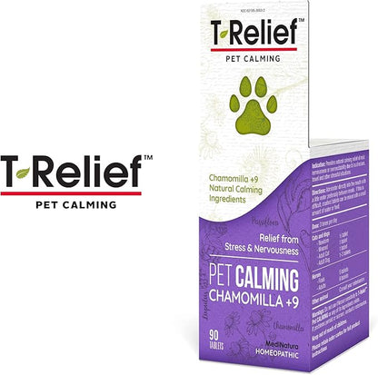 T-Relief Pet Calming for Dog & Cat Natural Comfort Remedy for Nervousness & Stress with Chamomile + 9 Soothing Actives Relaxing Herbal Relief - 90 Tablets