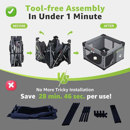 Loobani Foldable Dog Playpen Indoor/Outdoor,1 Min Setup Whelping Box, 690D Oxford Fabric & Reinforced Steel/Iron Frame, Portable Puppy Playpen with Rugged Carry Bag for Home &Travel-43.3"x43.3"x26.77"