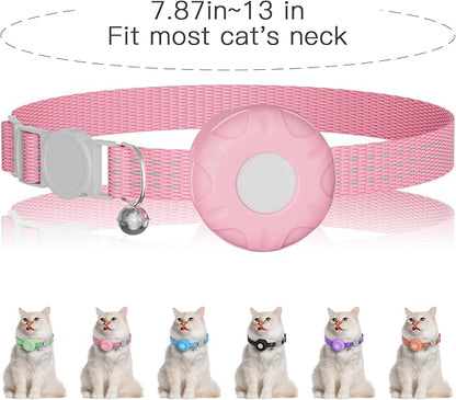Cat Tracker, GPS Tracker Compatible with Apple Find My App(Only iOS), Waterproof Cat Tracker Collar with Bell and Safety Elastic Buckle, No Monthly Fee, Pet Trackers for Vehicles, Pets, Kids (Pink)