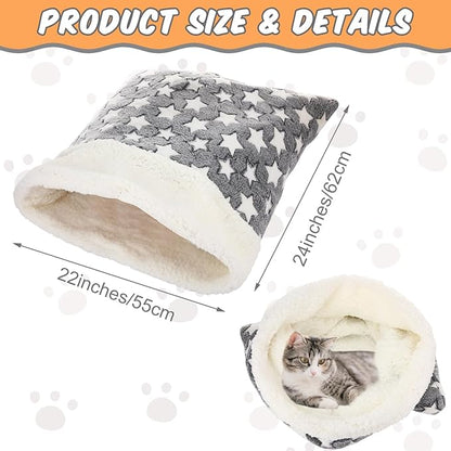 Self Heating Cat Sleeping Bag Indoor Self Warming Cat Bed Cave Heated Pad Cozy Soft Winter Washable Wrap Pet Snuggle Sack Pouch for Puppy Dog Kitten, 24 x 21 Inch(Classic,Gray)