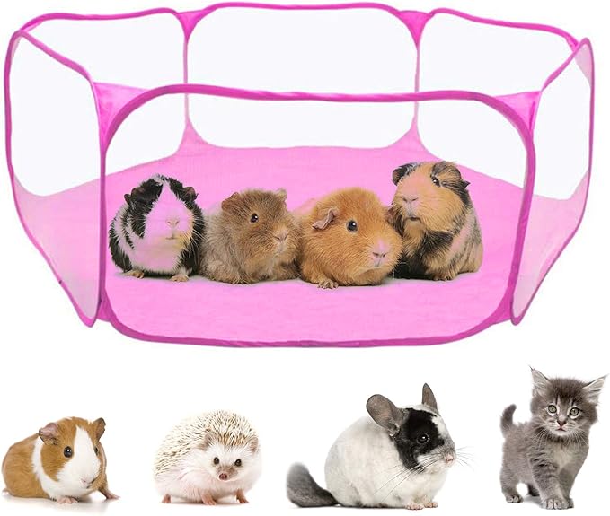 RYPET Guinea Pig Playpen - Breathable & Transparent Pet Playpen Pop Open Outdoor/Indoor Exercise Fence, Portable Yard Fence for Guinea Pig, Rabbits, Hamster, Chinchillas and Hedgehogs