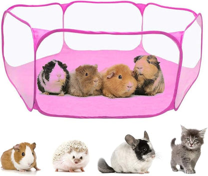RYPET Guinea Pig Playpen - Breathable & Transparent Pet Playpen Pop Open Outdoor/Indoor Exercise Fence, Portable Yard Fence for Guinea Pig, Rabbits, Hamster, Chinchillas and Hedgehogs