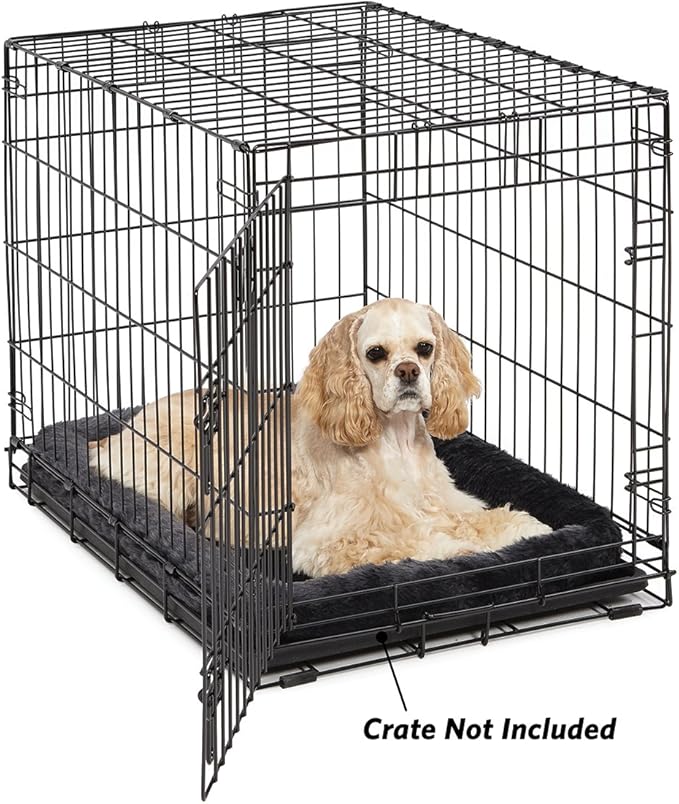 MidWest Homes for Pets Dog Bed – Gray Faux Fur Bolster, Ultra-Soft and Machine Washable, Fits 30-Inch Crates and Carriers, for Medium-Sized Breeds