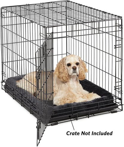 MidWest Homes for Pets Dog Bed – Gray Faux Fur Bolster, Ultra-Soft and Machine Washable, Fits 30-Inch Crates and Carriers, for Medium-Sized Breeds