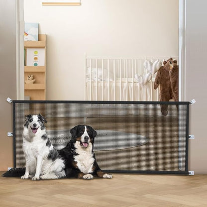 Dog Gate Indoor Pet Gates for Stairs: Dogs Screen Mesh Gate for The House Magic Gate for Kitchen Doorways Hallway Stairways Safety Porch Yard 30 inch Tall, 65 inch Wide