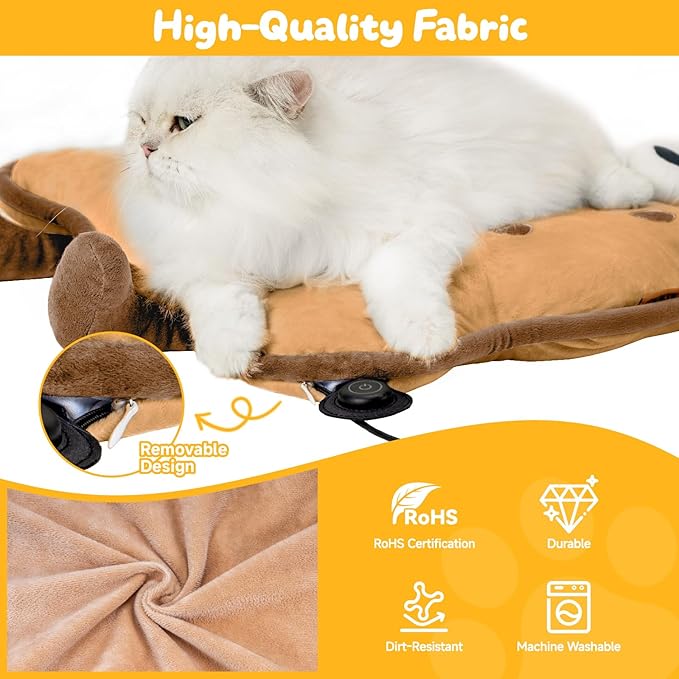 Heated Cat Bed for Indoor Pets Pressure-Activated Cat Heating Pad Extra Large Electric Pet Heated Pad Adjustable Temp Pet Heating Pads with Removable Cover Biscuits Brown 21"X 21"