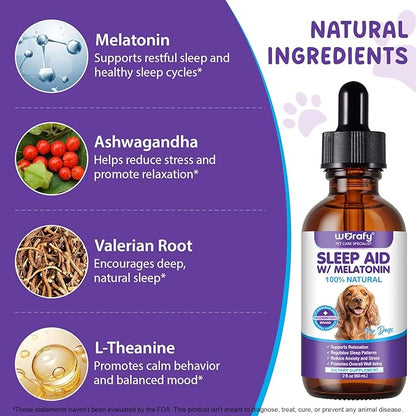 Melatonin for Dogs, Sleep Aid Drops Supports Dog Sleep, Dog Anxiety Relief, Calming Dogs & Regulates Sleep Patterns - Pet Supplies Supplement Liquid Vitamins, Bacon Flavour - 2 Fl Oz / 60ml