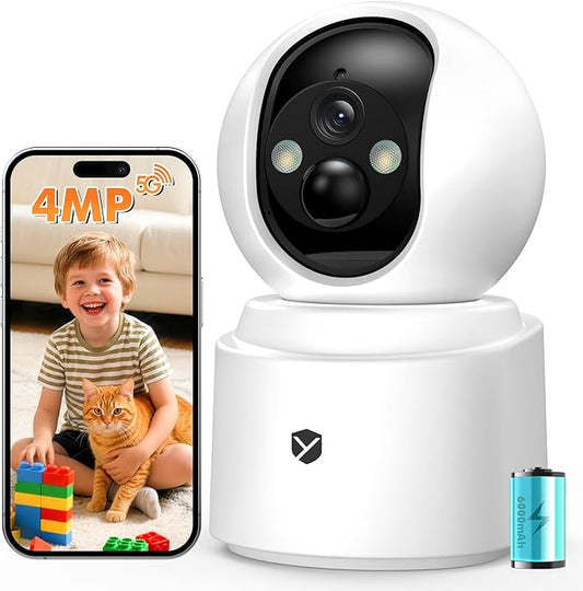 Battery Powered pet camera,true Wireless Indoor Camera, 4MP 2.5K WiFi Camera with Color Night Vision, 355° Pan Tilt, Motion Detection, 2-Way Audio, Dog/Cat/Kids/Baby/Pet Monitor & home security