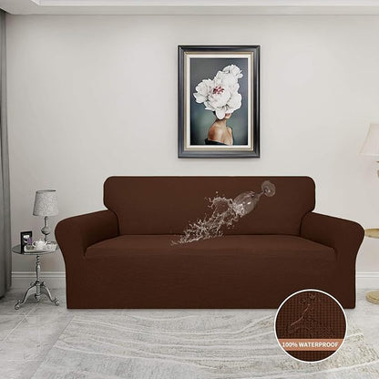 Easy-Going 100% Waterproof Couch Cover, Dual Waterproof Sofa Cover, Stretch Jacquard Sofa Slipcover, Leakproof Furniture Protector for Kids, Pets, Dog and Cat (Oversized Sofa, Coffee)