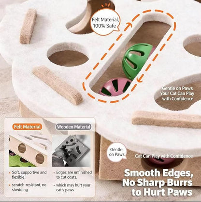 Interactive Cat Puzzle Toy, Cat Scratch Puzzle Enrichment Box with Bell, Felt Maze Box, Mental Stimulation Toy for Cats, Self Play Fun Exercise Hide Seek Moving Cat Toy for Bored Cats