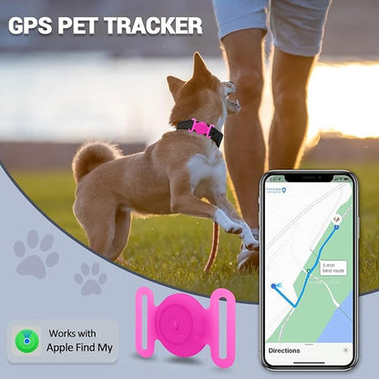 GPS Tracker for Dogs, Mini GPS Cat Tracker, IPX8 Waterproof GPS Trackers for Cats with Holder, No Monthly Fee, Work with Apple Find My(iOS Only), Smart Trackers for Dogs-YGPink-4