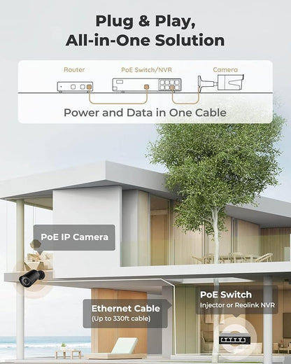 REOLINK 5MP Security PoE Camera, Surveillance Outdoor Indoor, Human/Vehicle/Pet Detection, 100ft IR Night Vision, Work with Smart Home, Support 512GB SD Card, Time-Lapse, RLC-510A(Black)