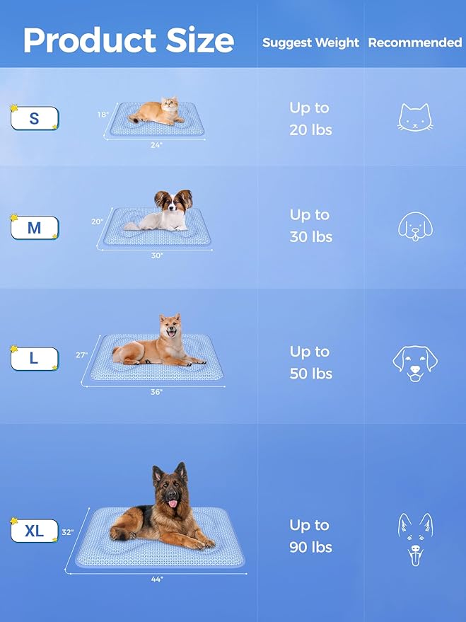 Rywell Dog Cooling Mat,24 * 18 Super Thick & Comfortable Cooling Mat for Dog with Arc-Chill 3.0 & PCM Tech(Q-Max>0.5), Endothermic Color Changing&Dual Sided for All-Year Use, Portable for Pet Bed