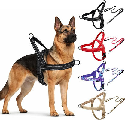 No Pull Dog Harness and Leash Set-Reflective Vest with Handle&5FT Dog Leash with Car Seatbelt Clip,Breathable Mesh&Quick Fit Dog Harness Easy for Medium Large Dogs Training Walking(Black,XL)