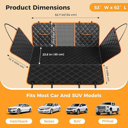 Dog Car Seat Cover for Back Seat, Hard Bottom Back Seat Extender for Dogs - Supports 400lbs,New Waterproof, Scratch Resistant, Anti Slip Portable Dog Hammock,Suitable for Cars, SUVs and Trucks(BLACK）