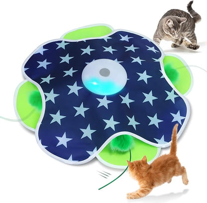Oxawo Interactive Cat Toys with Moving Feather Concealed in Mat, Rechargeable Cat Exercise Toys for Bored Cats with Motion Activated, Mouse Squeaky