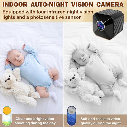 Mini HD 4K Wireless Camera Portable Nanny Cam with Night Vision, Motion Detection, and Phone App Live View - Compact Security Pet Camera for Home/Office 24/7 Cycle Save Video (Cube)