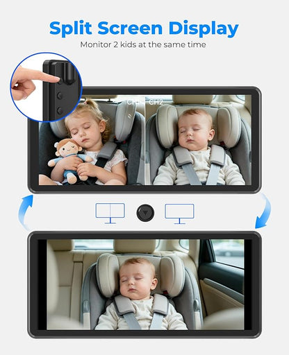 BM5PRO 7.2" 1080P HD Baby Car Camera for 2 Kids, Split Screen with IR Night Vision, Easy to Install & Adjust Brightness, Dual Car Camera Baby Monitor for Rear Seat Safety (Blue)