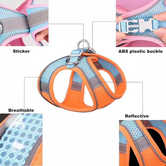 Blue Puppy Harness and Leash Set, No-Pull Dog Harness and th Leash for Easy Walk, Breathable Mesh Reflective Cat Vest for XXS Xs Small Medium Breed Pet Dogs, XS