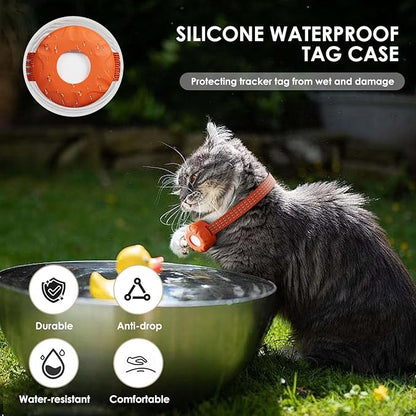 Smart Cat GPS Tracker, Cat Tracker Compatible with Apple Find My App (Only iOS), No Monthly Fee, Waterproof (White Tracker, Orange Cat Collar)