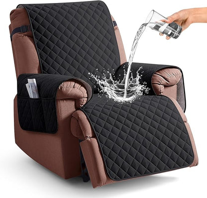 KinCam 100% Waterproof Recliner Chair Cover, Reclining Couch Covers for Pets, Dogs, Recliner Couch Slipcover Furniture Protector with Elastic Straps for Kids(23.6", Black)