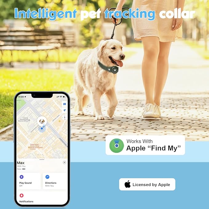 GPS Tracker for Dogs, 2 in 1 Smart Pet Collar (Only iOS), No Monthly Fee Waterproof Dog Collar with Real-time Tracking, Anti-Lost, 365-Day Long Battery GPS Tracker for All Sized Dogs(Locator Included)
