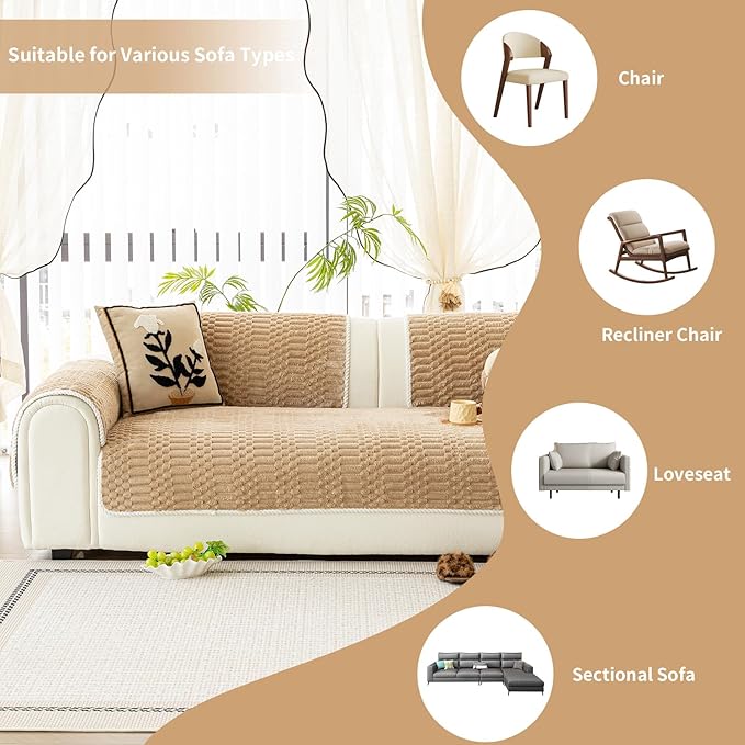 Plush Warm Sofa Covers Washable, Funny Fuzzy Couch Cover for Dogs Washable, Non-Slip Couch Covers for Loveseat, Soft Sofa Slipcover for Pet & Kid(1PC, Light Brown, 36"×71", 2-3 Seater)