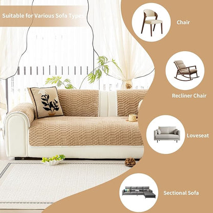 Plush Warm Sofa Covers Washable, Funny Fuzzy Couch Cover for Dogs Washable, Non-Slip Couch Covers for Recliner, Soft Sofa Slipcover for Pet & Kid(1PC, Light Brown, 28"×28", Single Seater)