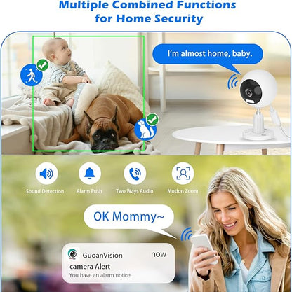 5G Security Camera Indoor/Outdoor, Baby Monitors Camera, Nanny/Pet/Dog Cameras with Phone App,IP66 Waterproof, Color Night Vision, White Light, Bell Siren, 24/7 SD Recordings -1 Pack