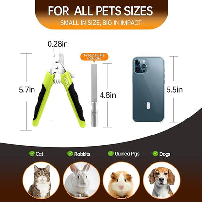 IREDOON Dog & Cat Nail Clippers, 4Cr13 Stainless Steel Razor Sharp Blade - Professional Pet Grooming Tool with Nail File, Small Hand Friendly & Non-Slip Grip (Green)