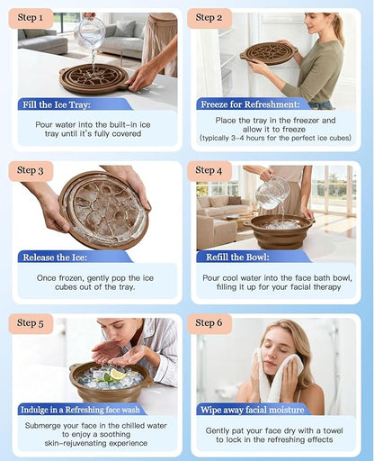 Ice Face Bowl with Built-in Ice Tray, Collapsible Silicone Facial Ice Bath Bowl for Cold Plunge Therapy, Skin Tightening & Acne Relief, Portable Spa Tool for Home & Travel Versatile Use