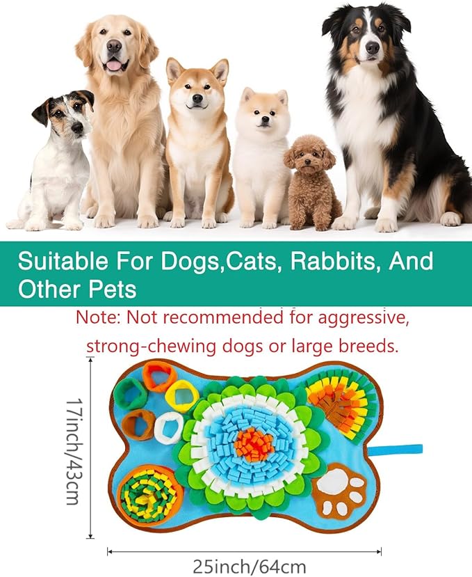 ORIA Snuffle Mat for Dogs, 25x17'' Interactive Slow Feeder Mat with Mental Stimulation for Boredom, Anxiety Relief, Dog Puzzle Toy & Treats Hunting Game for Small Medium Dogs Puppies