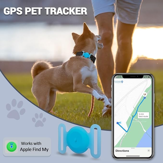 GPS Tracker for Dogs, Mini GPS Cat Tracker, IPX8 Waterproof GPS Trackers for Cats with Holder, No Monthly Fee, Work with Apple Find My(iOS Only), Smart Trackers for Dogs-YGBlue-4