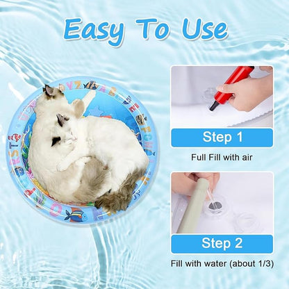 Cat Water Mat, Pet Water Bed with Fish, Thickened Sensory Play Mat for Cats, Leak-Proof Inflatable Cooling Playmat, Washable Pool Toy for Indoor Outdoor Exercise(Dolphin)