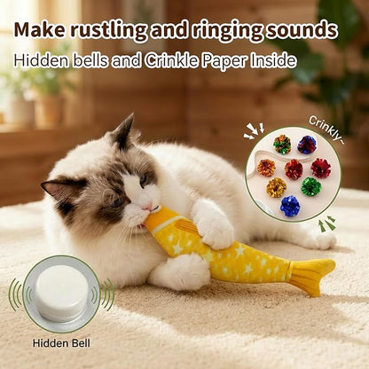 Catnip Toys for Indoor Cats with 5000mg Natural 2 Pack Fish Cat Toys with Hidden Bell Interactive Chew Kicker Toy with Crinkle Paper for Kitten Exercise Yellow Purple
