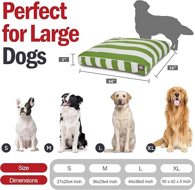 Majestic Pet Shredded Memory Foam Dog Bed Large with Removable Washable Cover 44x36x5 Inch - Rectangle Orthopedic Dog Bed for Senior Dogs–Flat Durable Dogs Crate Bed - Vertical Stripe - Sage