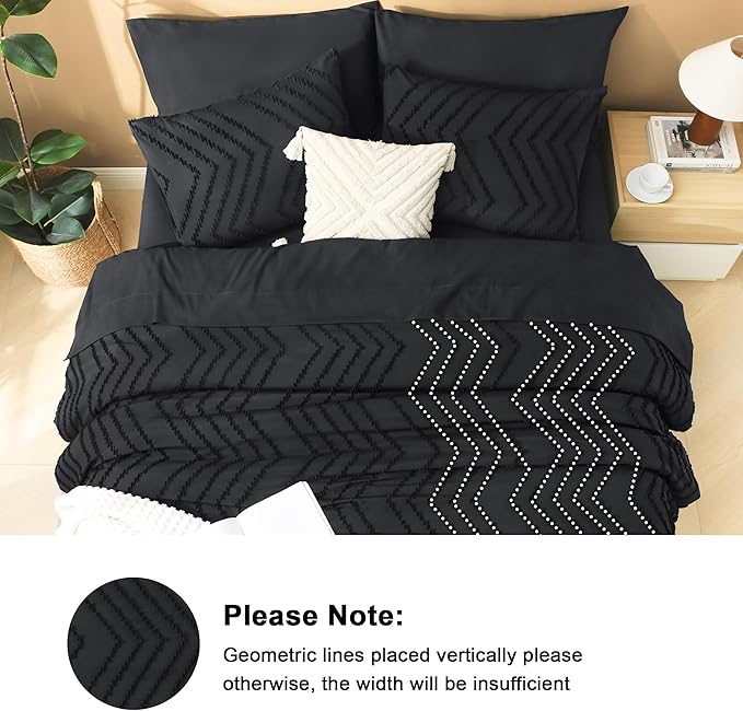 Litanika Oversized King Size Comforter Set with Sheets Black - 7 Pieces Bed in a Bag Oversized King Boho Tufted Complete Bedding Sets with Comforter, Sheets, Pillowcases & Shams