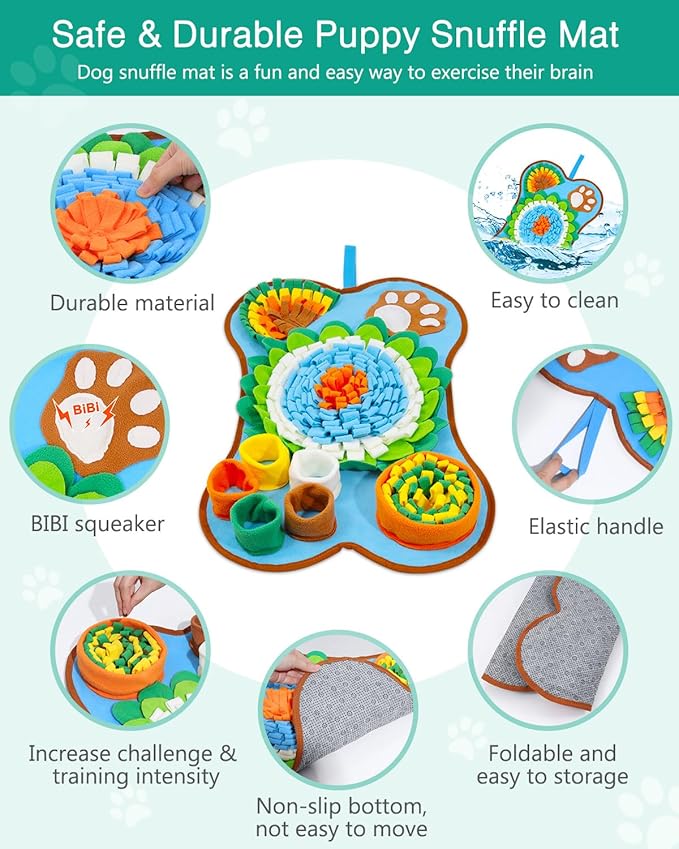 ORIA Snuffle Mat for Dogs, 25x17'' Interactive Slow Feeder Mat with Mental Stimulation for Boredom, Anxiety Relief, Dog Puzzle Toy & Treats Hunting Game for Small Medium Dogs Puppies