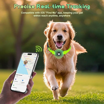 GPS Dog Collar Tracker 2-in-1,Reflective Waterproof Pet Collar,iOS-Only,No Monthly Fees,Unlimited Range,Ideal for Dog Tracking pet Tracker,for Small Medium Large Dogs(XS (10.6"-13.6"), Green)