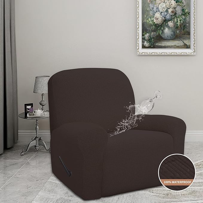 Easy-Going 100% Waterproof Recliner Cover, Dual Waterproof Couch Cover for Recliner, 1- Piece Jacquard Sofa Cover, Leakproof Sofa Slipcover for Kids, Pets, Dog and Cat (Recliner, Chocolate)