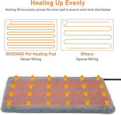INVENHO Heated Dog Bed, Waterproof Adjustable Temperature Dog Cat Heating Pad with Timer, Indoor Pet Heating Pad for Cats Dogs Electric Pads for Dogs Cats, Pet Heated Pad (M: 28" x 20")
